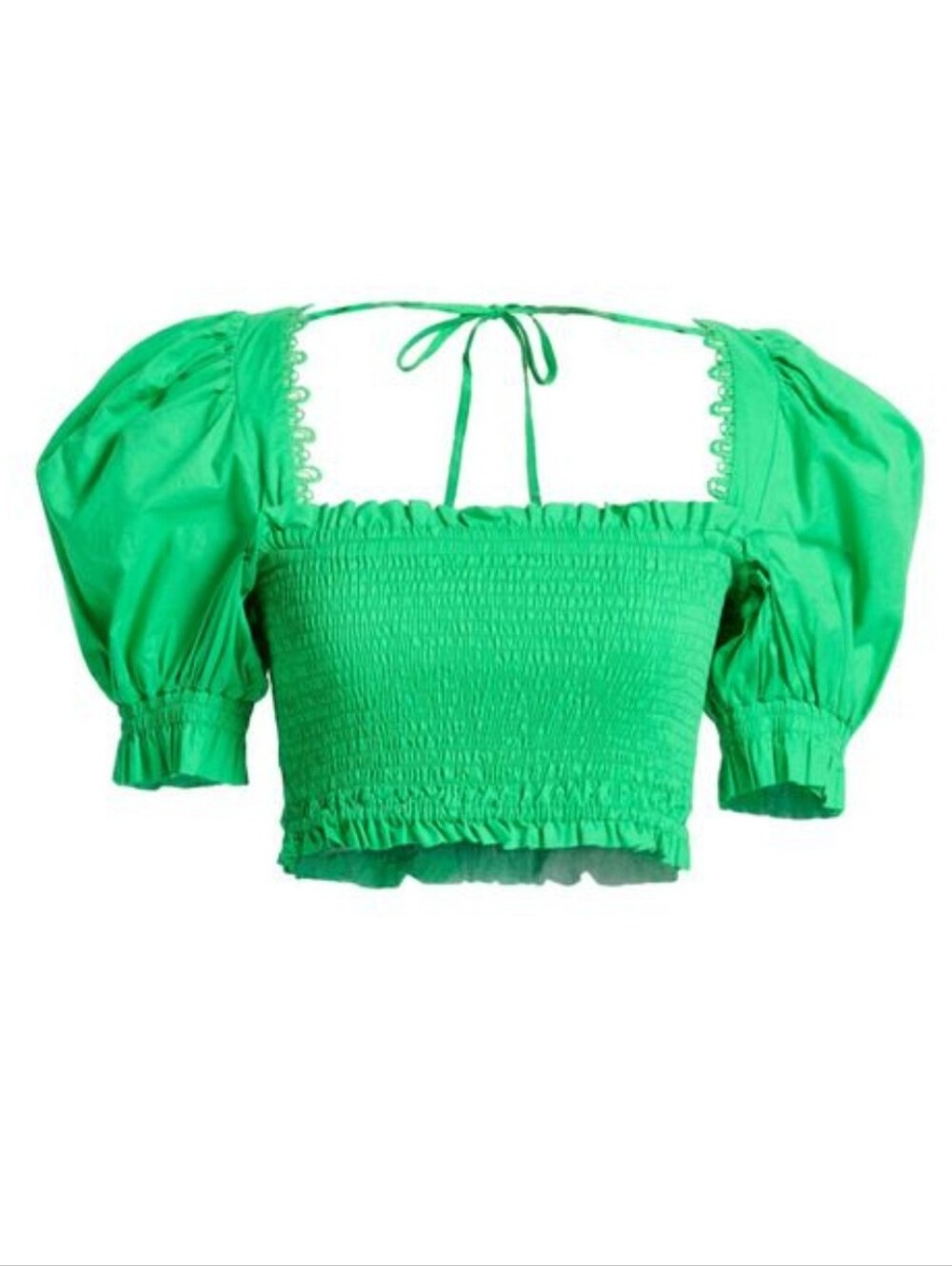 Charo Ruiz Ibiza Green Puff-Sleeve Smocked Crop Top